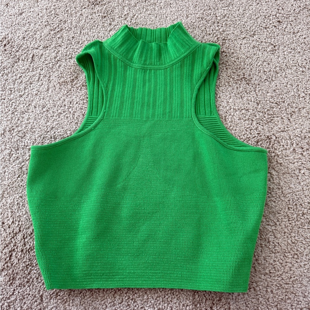 Green Sleeveless Ribbed Knit Top
